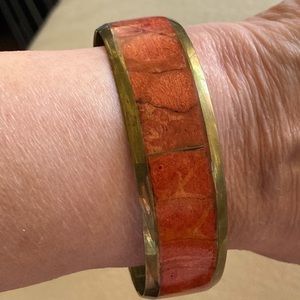 Beautiful Vintage Apple Coral and Brass Bangle style bracelet